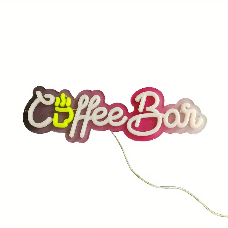 Coffee Neon Silicone Signboard LED Light, 14.17*4.72inch/14.17*4.72/In 7 Adjustable Luminous Atmosphere Light, USB Cafe Drink Shop Night Light, Hanging Screwable Acrylic Signboard Light pretty neon neonbrows lc neon