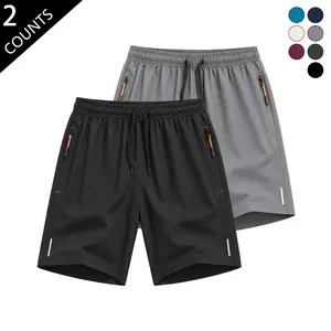 2 Pack Ice Silk Shorts for Men Quick Dry Lightweight Breathable Gym Shorts with Secure Zip Pockets Anti-Chafe Hem Casual Summer Athletic Shorts for Workout Running Hiking Beach Travel Daily Wear