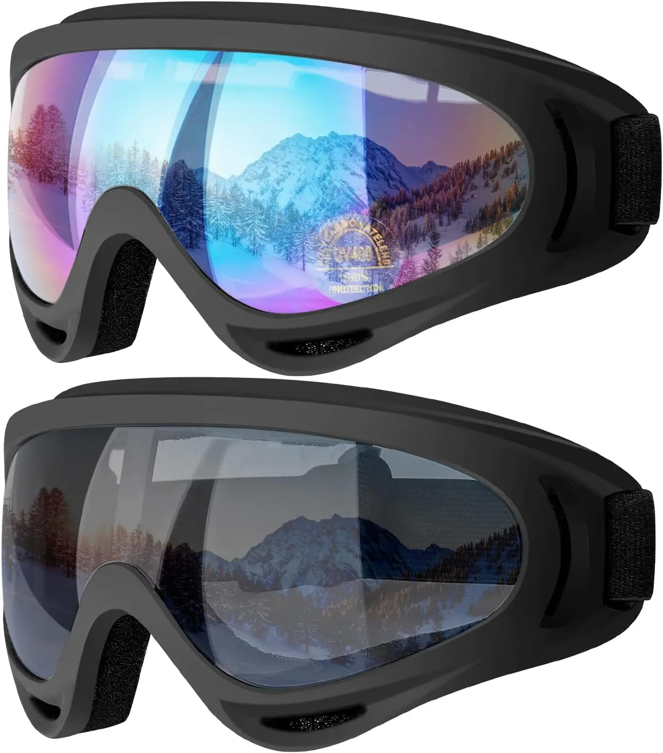 Ski Goggles, 2 Pack Snow Goggles Snowboard Goggles for Men Women Kids | UV Protection Foam Anti-Scratch Dustproof Snowboarding Skiing Skating Mountaineering