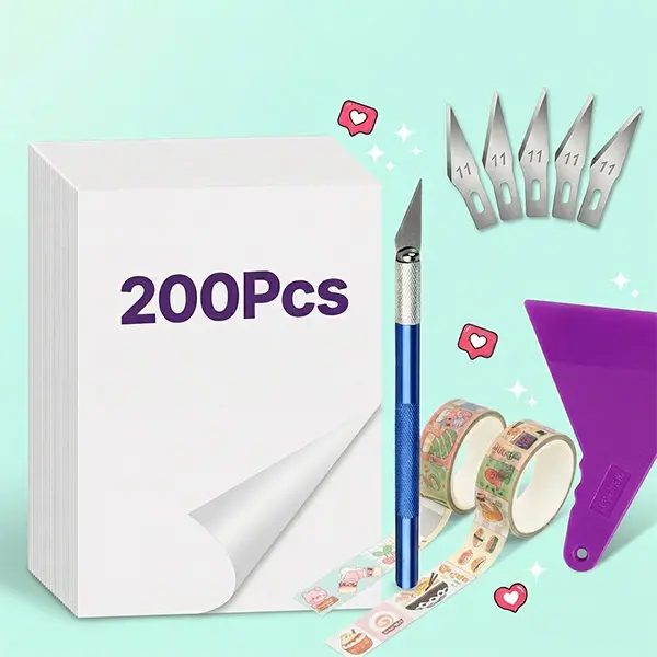 Ultimate Sticker Maker Kit featuring 200Pcs Release Paper with Ergonomic Precision Tool and Scraper Ideal for Scrapbooking DIY Enthusiasts