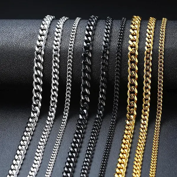 Men's Necklace with Cuban Link Design, Hip Hop Style Titanium Steel Chain, Non-Tarnish Fashion Jewelry for Men