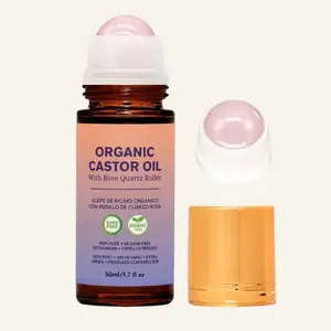 Organic Castor Oil with Rose Quartz Roller | Hexane-Free Cold-Pressed Oil for Brows, Hair & Body