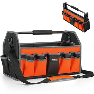 TUFFWORX Tool Tote Bag, 15-Pocket Storage Organizer, Heavy-Duty Handle, Orange and Black