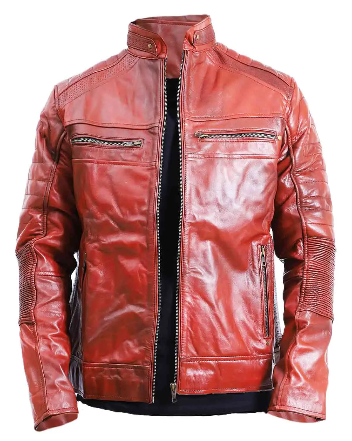 MotorCycleJackets Mens Quilted Sheepskin Brown Leather Jacket
