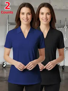 2 Pack Women's Short Sleeve Polo Shirt, Athletic Casual Layering T-Shirt, Moisture Wicking Breathable Tops for Running Golf Sports Daily Wear, Activewear Polyester