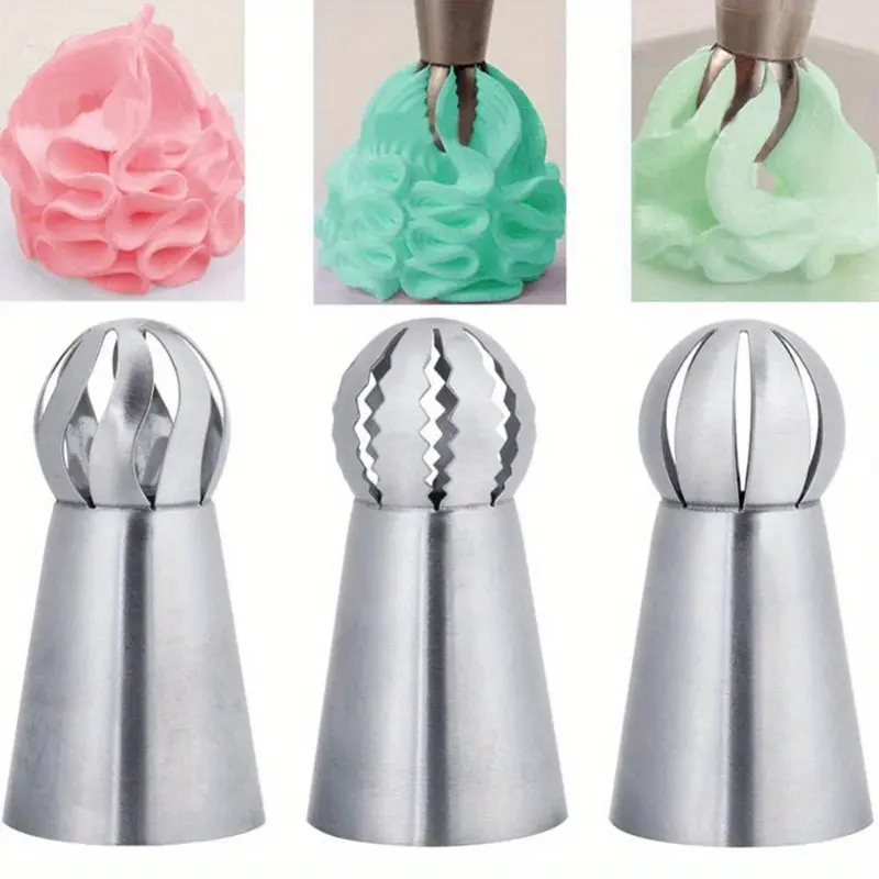 3-Piece Stainless Steel Flower Icing Nozzles - Create Delicious Cupcakes with Professional Decoration, Cake Decorating Tools