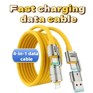4-In-1 Multi-Function USB-C Lightning Charging Data Cable, Compatible with iPhone 16/15, Macbook, iPad, Supports Lightning/type C/USB-A Ports
