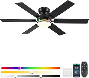 Kviflon 46" White Low Profile Ceiling Fan with Lights Modern Flush Mount Reversible DC Motor Dimmable 6 Speeds Indoor Lighting Noise-Free 35dB Low Noise LED Memory Function 8900XD