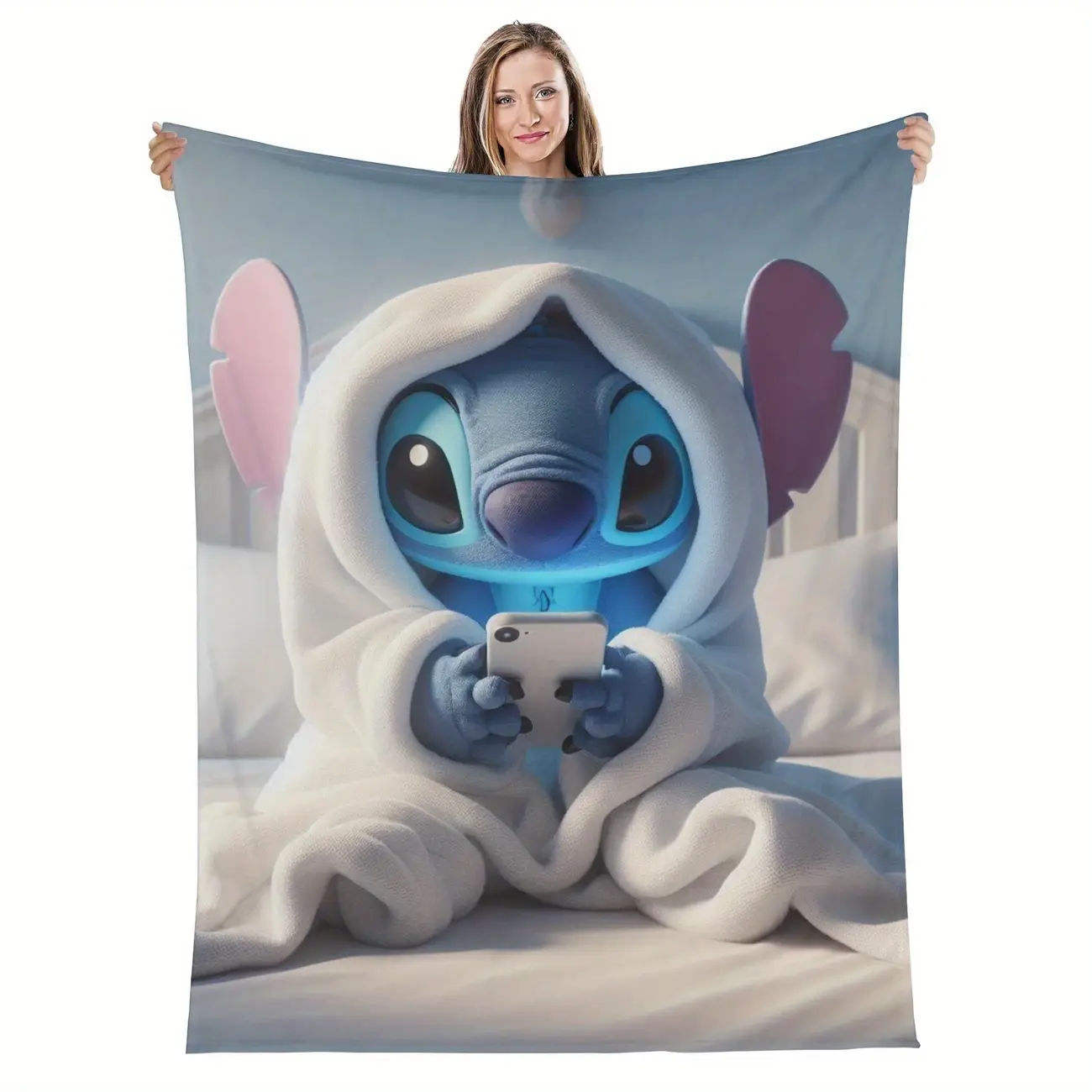 [SummerVibes] DISNEY CLASSIC Stitch Cartoon Blanket - Ultra-Soft, Warm & Comfortable Fleece Throw with Cute Character Design for Sofa, Bed, Car, Travel & Camping - All-Season