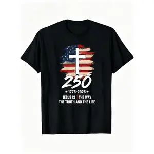"Jesus Is The Way The Truth And The Life" Distressed Flag 250 Trendy Men's T-Shirt For Holiday Party, Patriotic Event & Weekend Outing