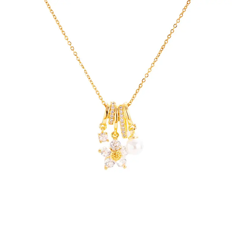 Five-petal Flower Snowflake Necklace Butterfly Hexagonal Star Design Zircon Pearl Necklace Gift for Girlfriend Christmas Gift for Lover