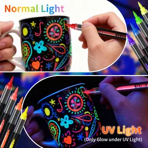 16 Colors Luminous Artistic Markers Set, Versatile, Creative, Glow Under UV Light, Quick Drying, Fade Resistant, Perfect for Painting, Illustrations, Handcrafted Art, Gifts for Holidays