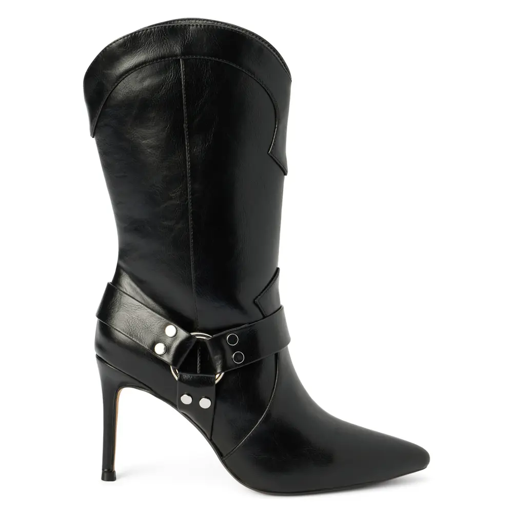 COCONUTS by Matisse Womens Avaline Pointed Toe Pull On Casual Boots Mid Calf High Heel 3" & Up - Black