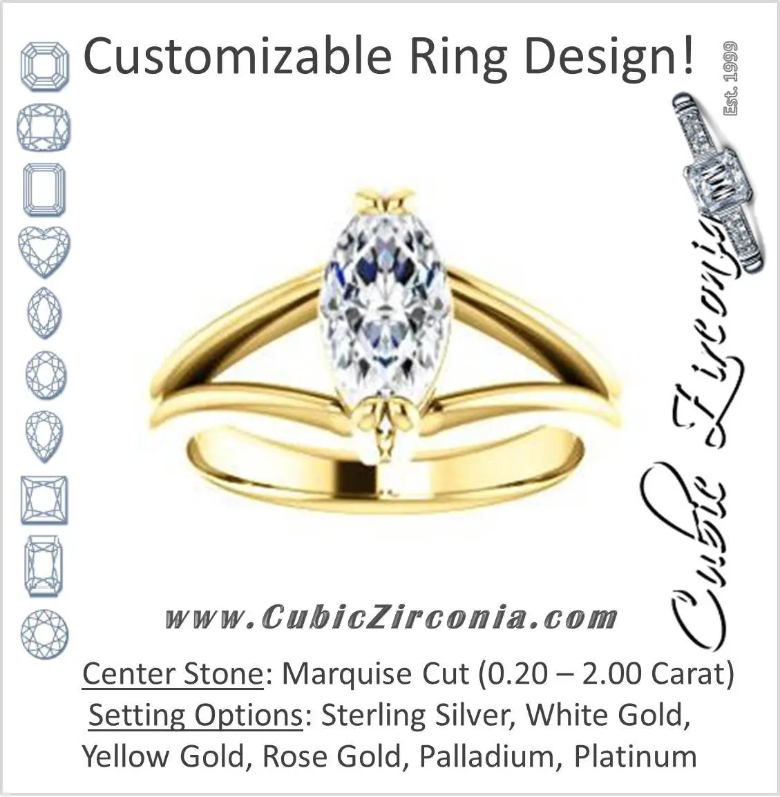 Cubic Zirconia Engagement Ring- The Reese (Customizable Marquise Cut Solitaire with Grooved Band)