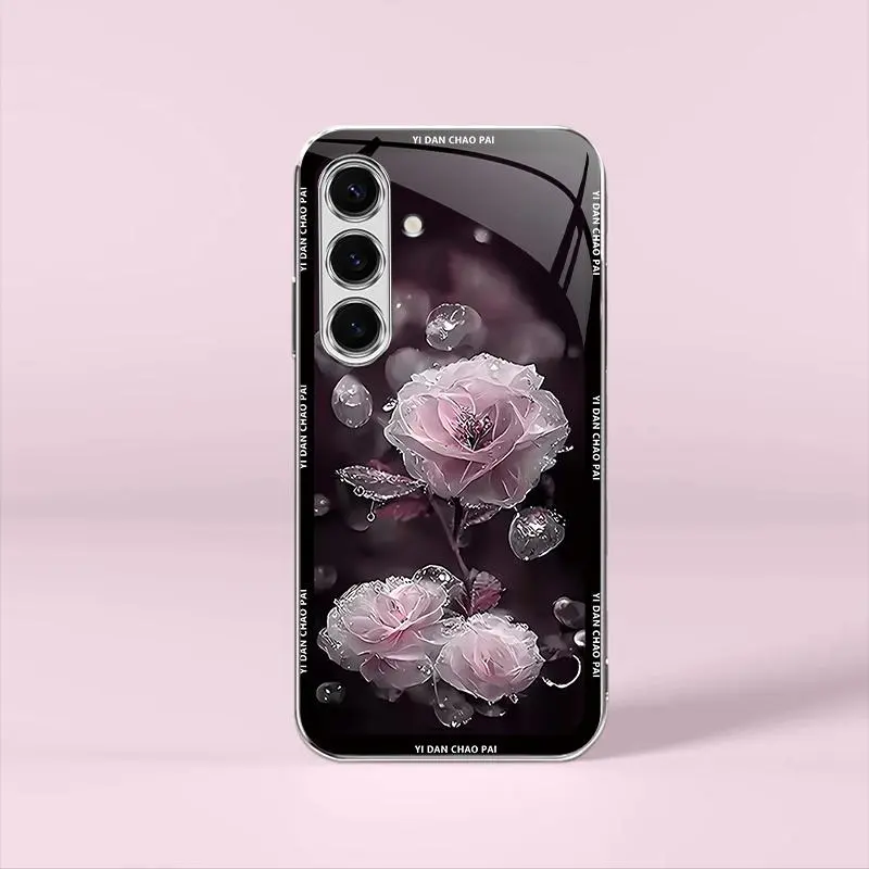 Night Dew Flower Elegant Electroplating Glass Phone Case for Galaxy S24 - 975, Mobile Phone Accessories