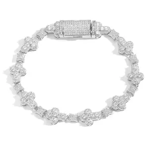 Europe and the United States personality hip hop 10mm cross flowers full of zircon bracelet for men and women trend personality niche jewelry