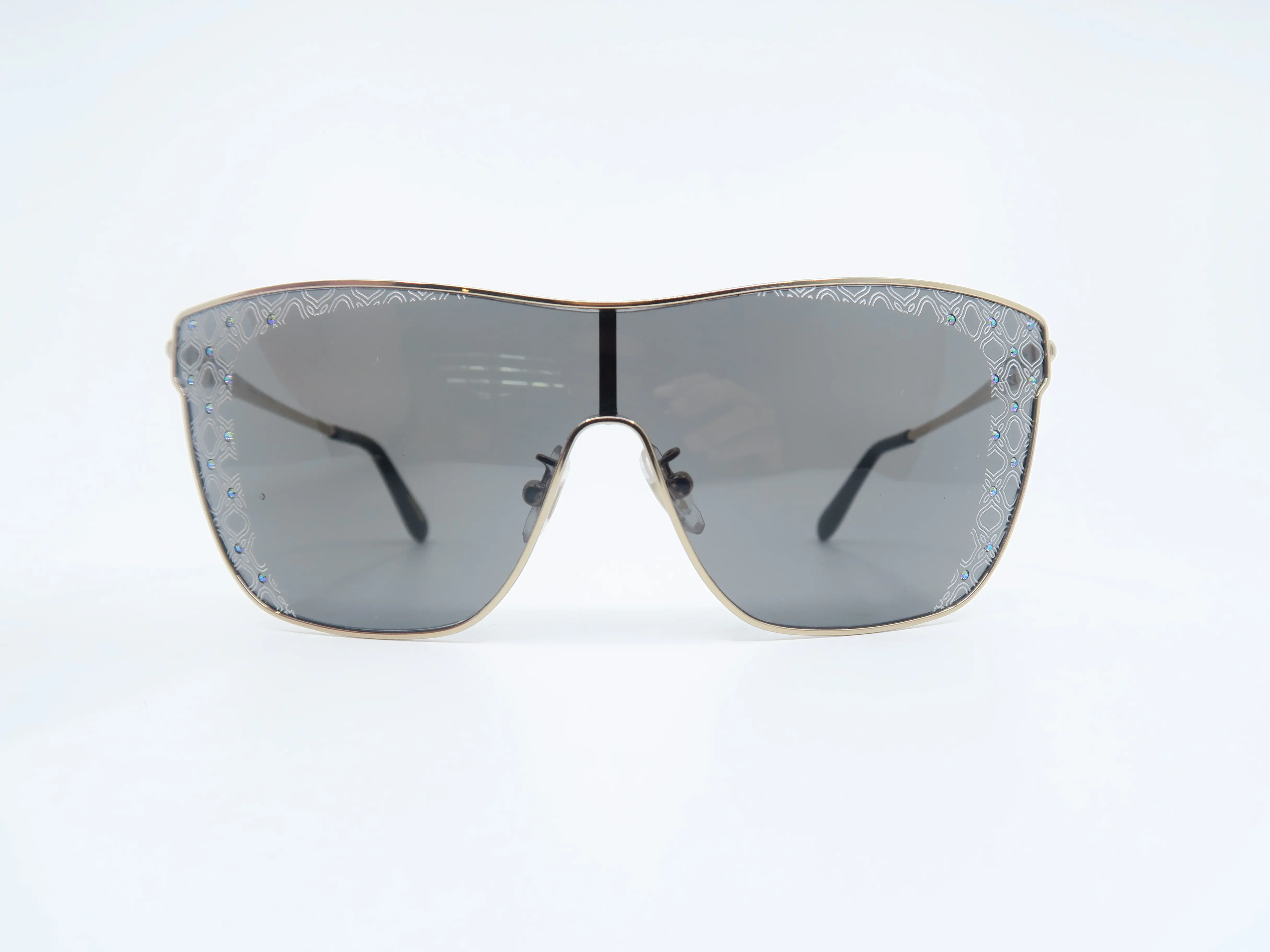 Chopard SCHC20S 998FEL Multicolor Shield Gold/Crystals New Women's Sunglasses, Teal, 100% Authentic, Black Gloss End Tips, Full Rim