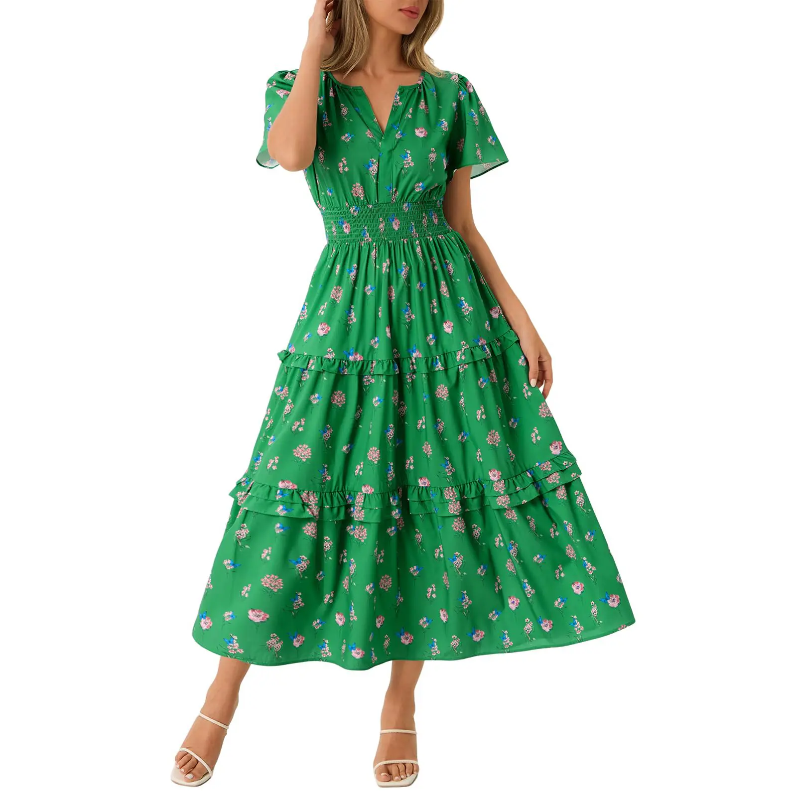 chinese dress ladies PRETTYGARDEN Women's Summer Maxi Dress Casual Wrap Floral Boho Short S main image 1