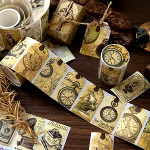 Random Color Cowhide Paper Tape Roll, Mini Chapter Series Vintage Journal Decoration Stickers, Retro Handmade Diary Supplies, Scrapbook Materials