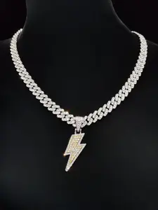 Lightning Shaped Pendant & Cuban Link Chain Necklace, Punk Style Jewelry for Party, Daily Decor, Trendy All-match & Exquisite Jewelry for Birthday Gift
