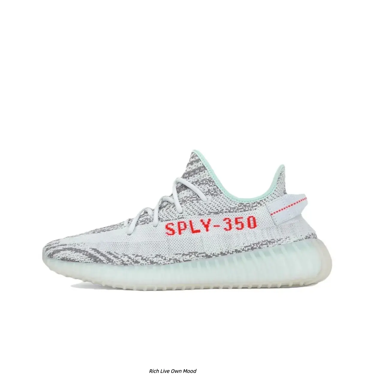 White Zebra Gradient Knit Fabric Red Printed Side Stripe Low Top Running Sneakers for Men Women, Light Ice Green Wave Boost Foam Cushion Midsole Hollow Non-Slip Rubber Outsole Breathable Summer Casual Sports Walking Shoes