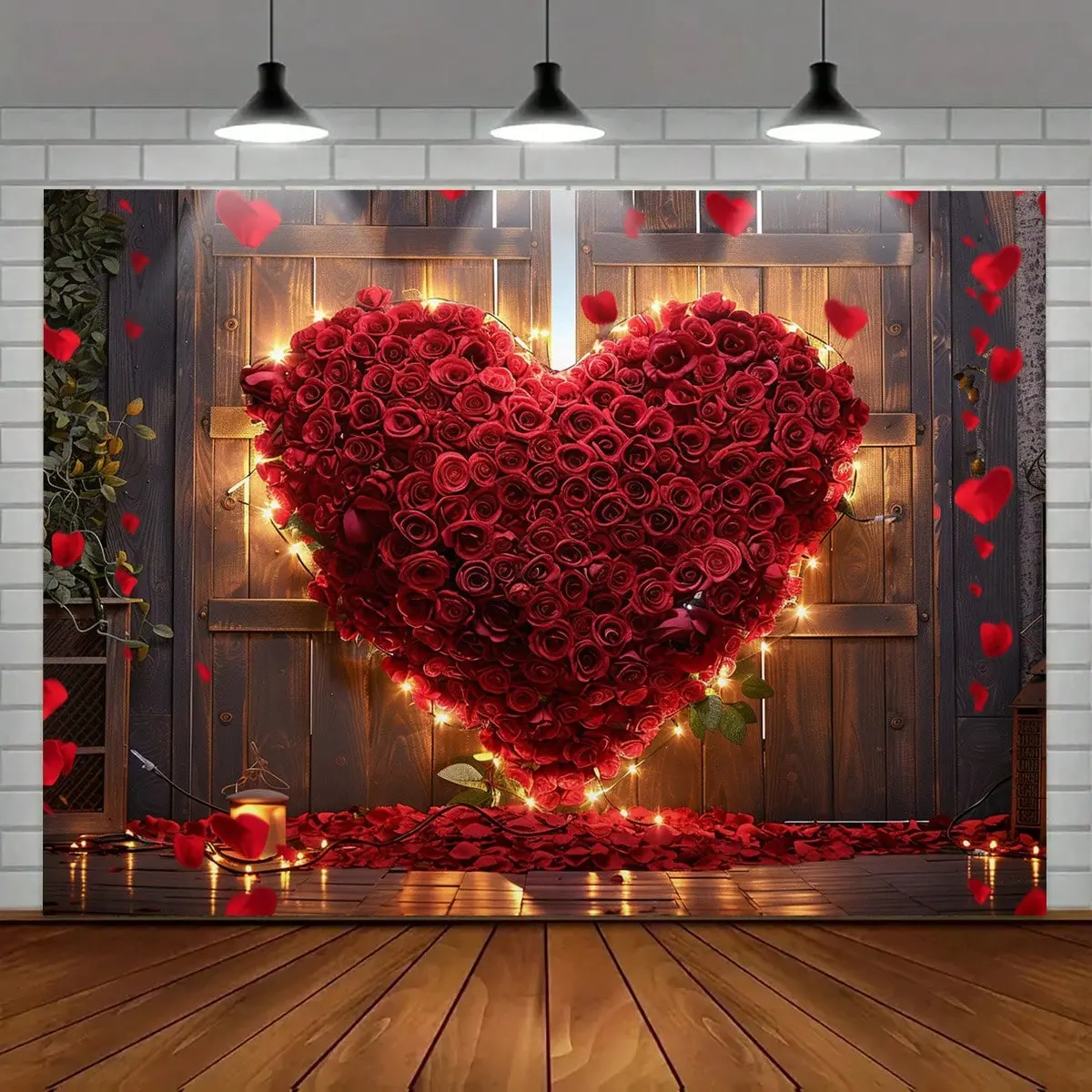 Valentine's Day Floral Heart Background Cloth, Polyester Rose Wall Hanging, Romantic Heart Photography Backdrop, Wedding Decor