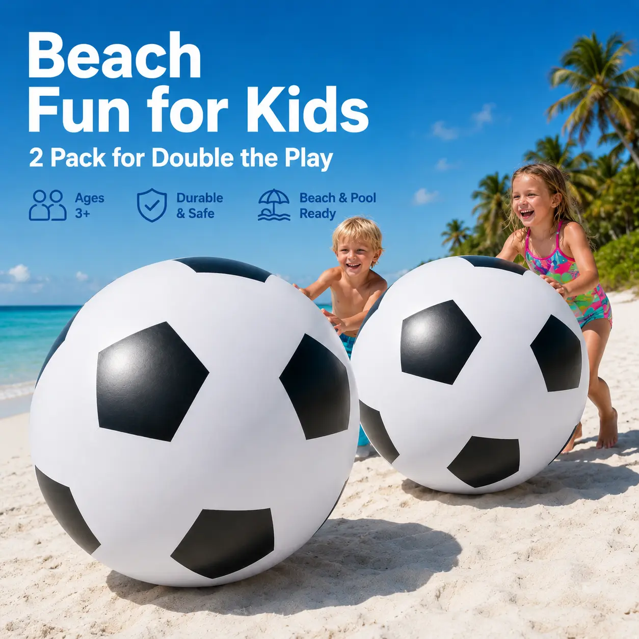 Mandla 2 Pcs 26.3 Inch Giant Inflatable Soccer Ball Large Huge Beach Balloons Oversized Football Sport Birthday Party Decoration Favor Gift Pool Supplies for Outdoor Piñata Activity