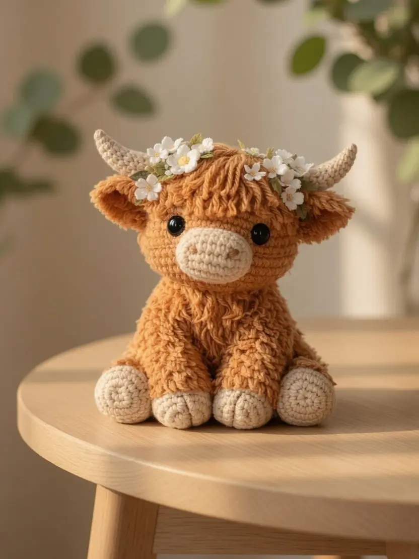 Crochet Highland Cow Plush, Handmade Amigurumi Cow Toy, Cute Farm Animal Plush, Highland Cow Gift, Cottagecore Decor, Cute Cow Plush