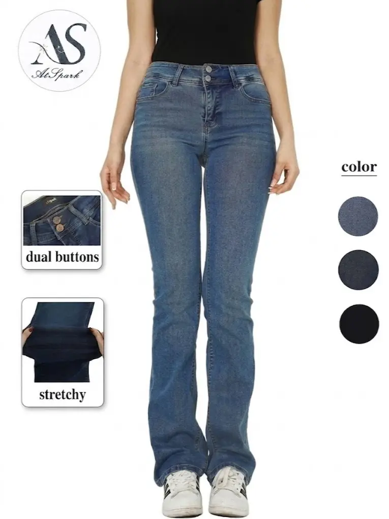 AtSpark Women's High Waist Tummy Control Bootcut Jeans - 72% Cotton Stretch Denim, Butt Lift Flattering Kick Flare Jeans for Women, Cowgirl Jeans, Plus Size Womenswear with Button Closure, Flattering Jeans
