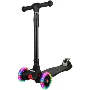 3 Wheel Kids Scooter, 3 Light Up Wheels, 4 Adjustable Height - ABEC-9 Bearings, Lean-to-Steer Kick Scooter, Outdoor Activities for Toddlers Boys & Girls Ages 3-8，black Balance Bike Durable