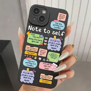 Cute Phrase Pattern Phone Case, Full Body Shockproof Phone Protective Cover, Fashion Smartphone Compatible with iPhone 17 11 12 13 14 15 Pro Max, Casing Protector Protection Cellphone Black