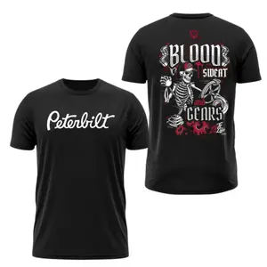 Peterbilt Blood Sweat and Gears T-Shirt, Skeleton Wrench Graphic & Red Accent Design, Peterbilt Graphic Work Shirt for Truckers & Diesel Mechanics, Gift for Rig Enthusiasts