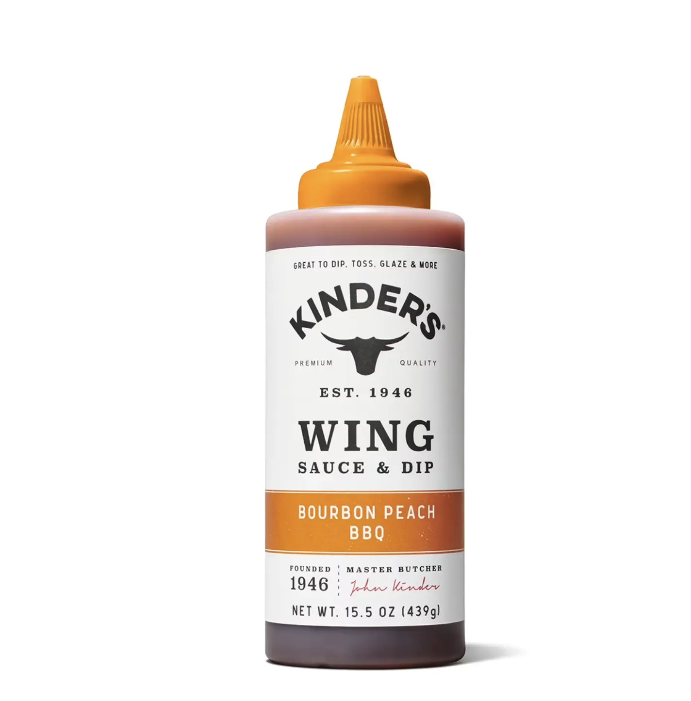 Kinder's Bourbon Peach BBQ Wing Sauce and Dip, 15.5 oz Squeeze Bottle