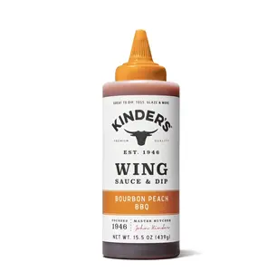 Kinder's Bourbon Peach BBQ Wing Sauce and Dip, 15.5 oz Squeeze Bottle