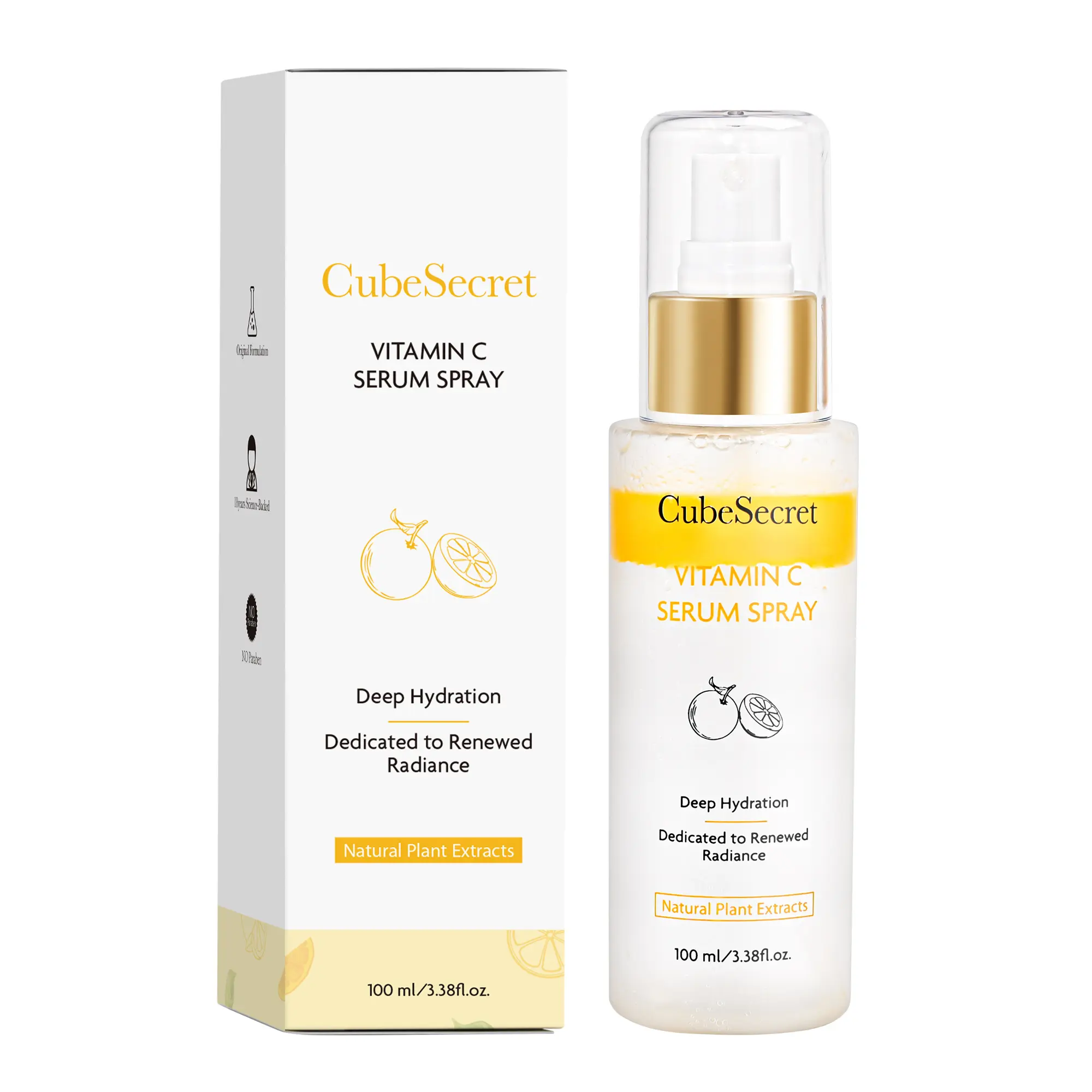 CubeSecret Vitamin C Serum Mist with Niacinamide & Hyaluronic Acid, Daily Brightening Essence for Glowing, Soft Skin, Vegan Facial Spray, 3.38 fl.oz, Serums & Essences, Glow Up Journey, Skin Transformation, Smooth Skin Routine