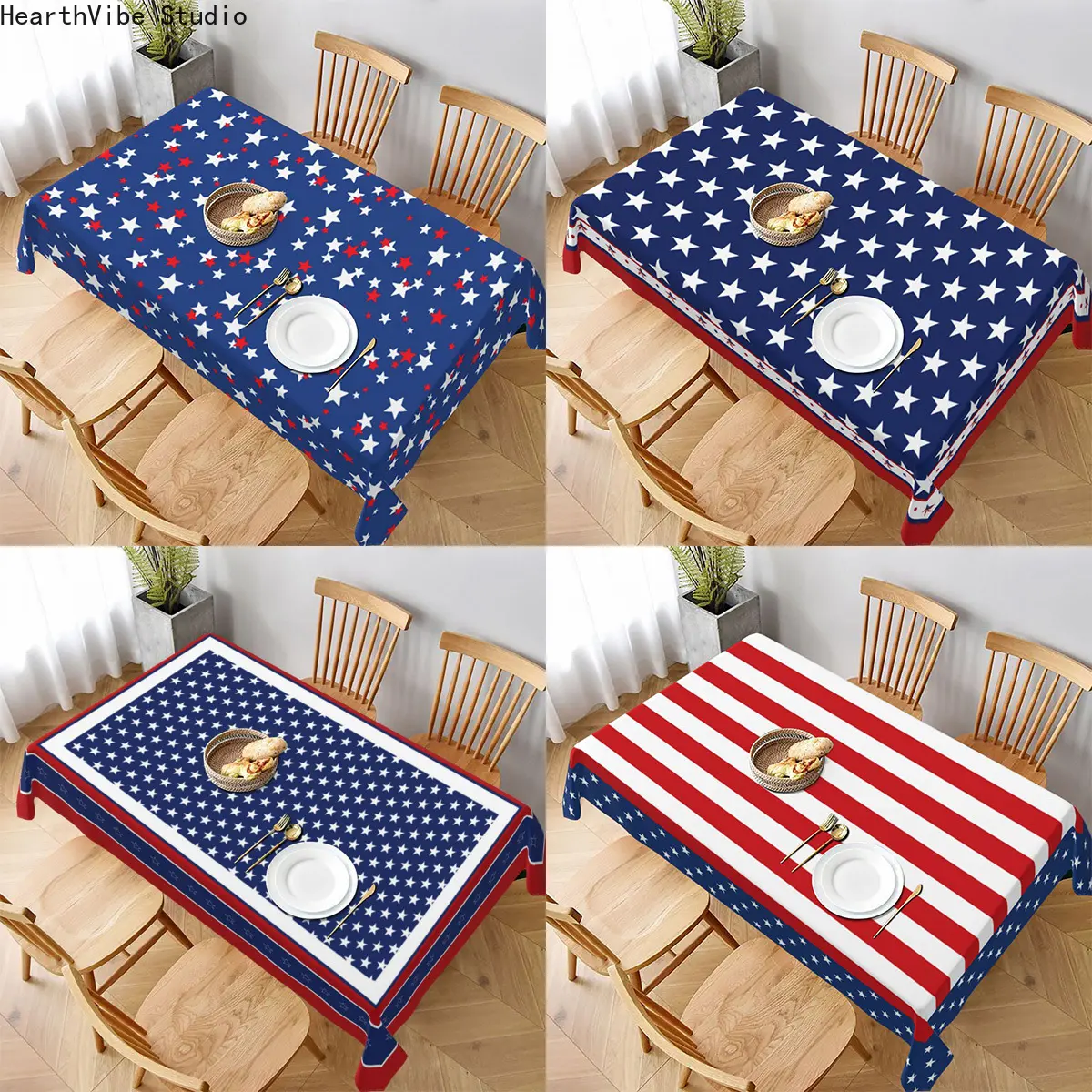 Patriot Stars and Stripes Tablecloth, Waterproof American Flag Table Cover, Washable Polyester Fabric Desk Cloth for 4th of July Independence Day Picnic