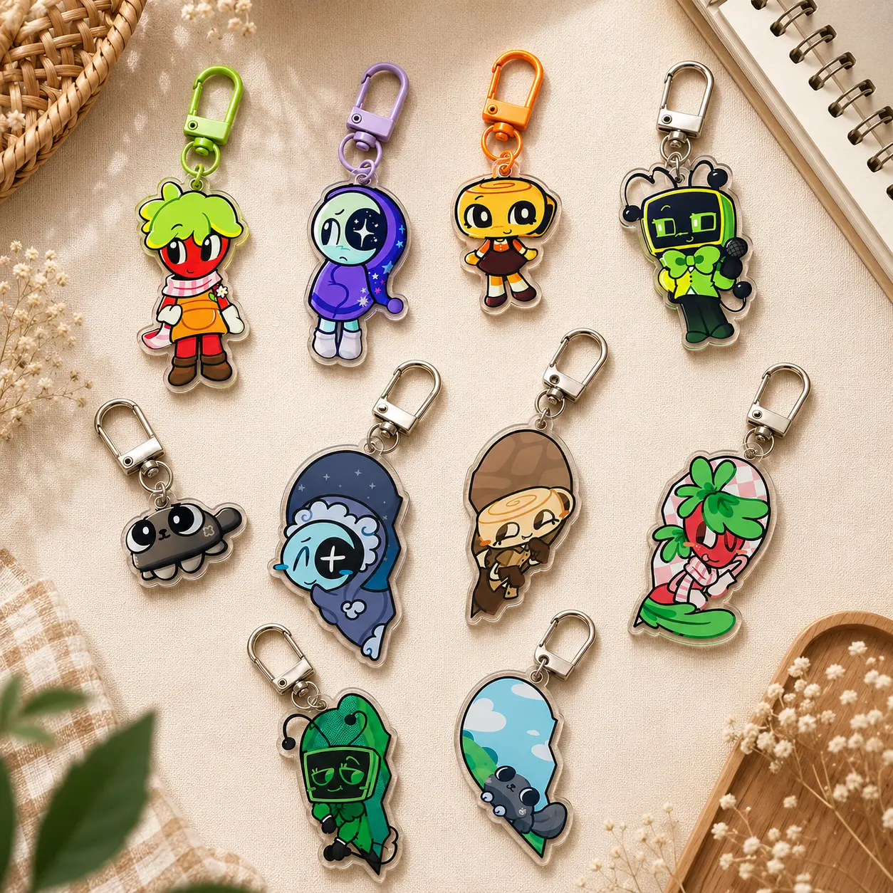 Dandy’s World Acrylic Keychains, Dandys World Game Brightney Gigi Glisten Connie Flutter Shrimpo Poppy Keychain