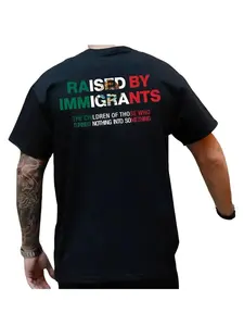 Mexican American Pride T-Shirt, Back Printed 'raised by Immigrants' Design, Latin American Heritage Inspiring Top, Unisex Casual Long Sleeve Tee