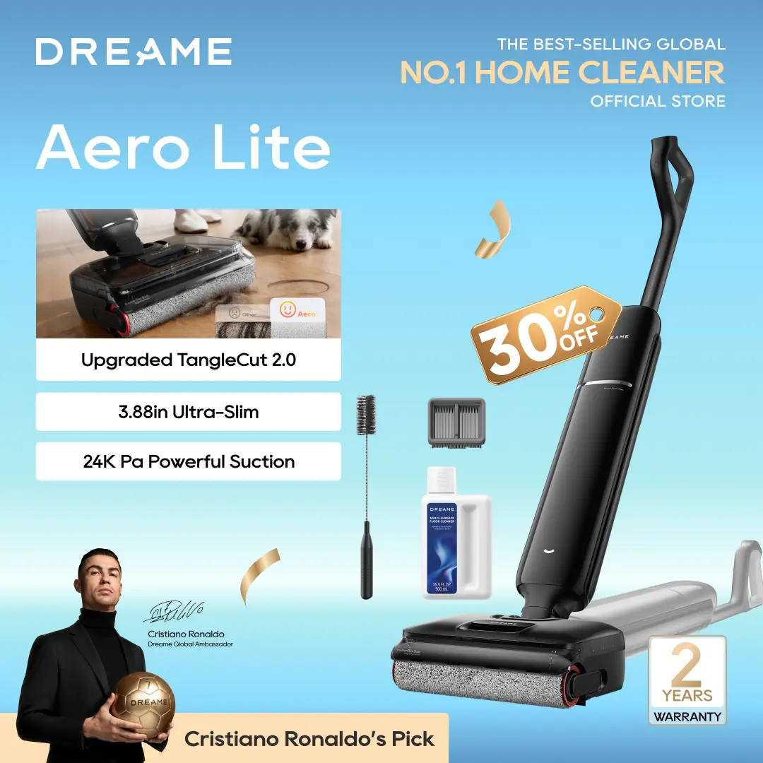 DREAME Aero Lite/ Aero Pro Lite/ Aero Pro Steam LiteVacuum Mop, ALL-in-ONE cordless cleaner for wet messes & dry messes, 0 hair residue, 5mins quiet flash self-clean, 185℉ self-dry, 60min runtime, for family, for all flooor types