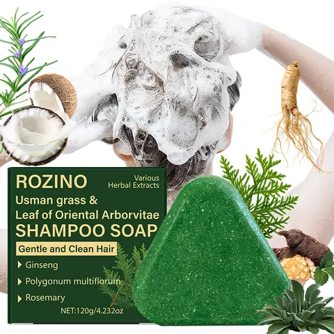 ROZINO Haircare Shampoo Soap Bar - All Natural Anti Hair Loss Botanical Blend with Usman Grass, Oriental Arborvitae Leaf, Ginseng, Polygonum Multiflorum, Rosemary for Thinning Strands, Gray Reversal, Growth Support
