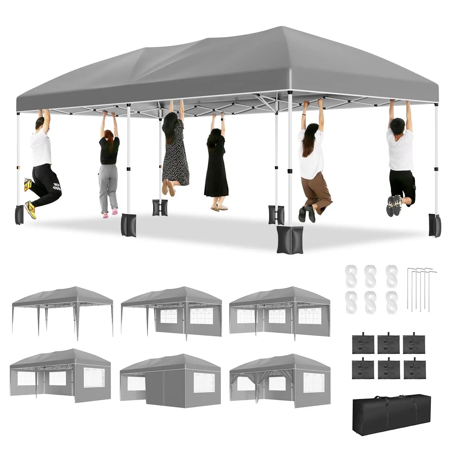 Heavy Duty 10x20 Pop Up Canopy Tent with 6 Sidewalls – Commercial Outdoor Wedding & Party Tent, All Season Waterproof Gazebo, Easy Set Up with Storage Bag