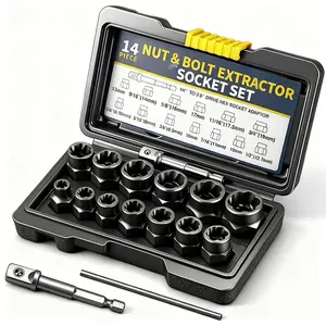 Bolt Extractor Tool Set, 13+1 Counts Impact & Nut Remover Stripped Lug Remover, Drive Rounded Bolt Remover for Removing Damaged, Frozen Universal Impact impact bolt