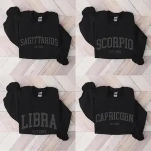 (Leave A Note or DM to Shop) (Ver 2) Custom Zodiac Sweatshirt – Black Color, Custom Year-Est Your Year Astrology Pullover, Cute Horoscope Energy Gift, Unisex Crewneck Sweatshirt, Birthday Zodiac Sign Outfit
