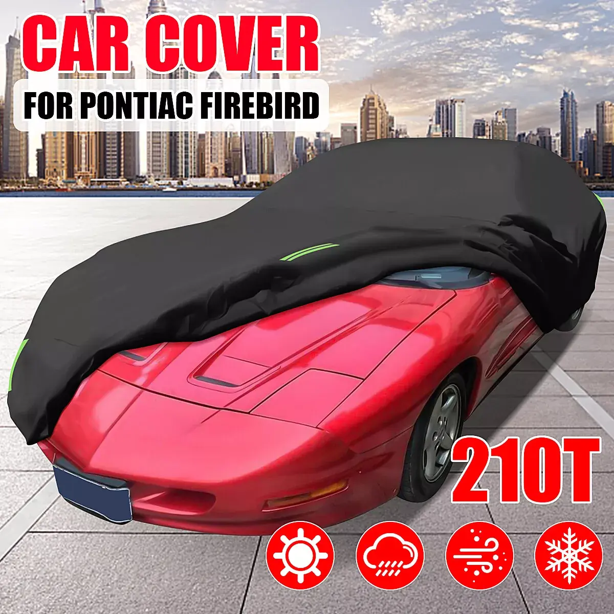210T Breathable Fabric Car Cover for Pontiac Firebird - Durable, Waterproof, Dustproof, UV-Protective, Scratch-Resistant Exterior Accessory with Reflective Stripes, Weatherproof