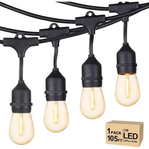 Outdoor String Lights Led 105FT, Commercial Grade Patio Light with 1W Dimmable S14 Shatterproof Bulbs, ETL Listed Heavy-Duty Outside Waterproof Cafe Bistro Market Lighting Warm White