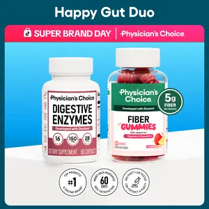 Physician's Choice Happy Gut Duo: Daily Regularity, Digestion, Bloating & Mealtime Support with Fiber Gummies + Digestive Enzymes