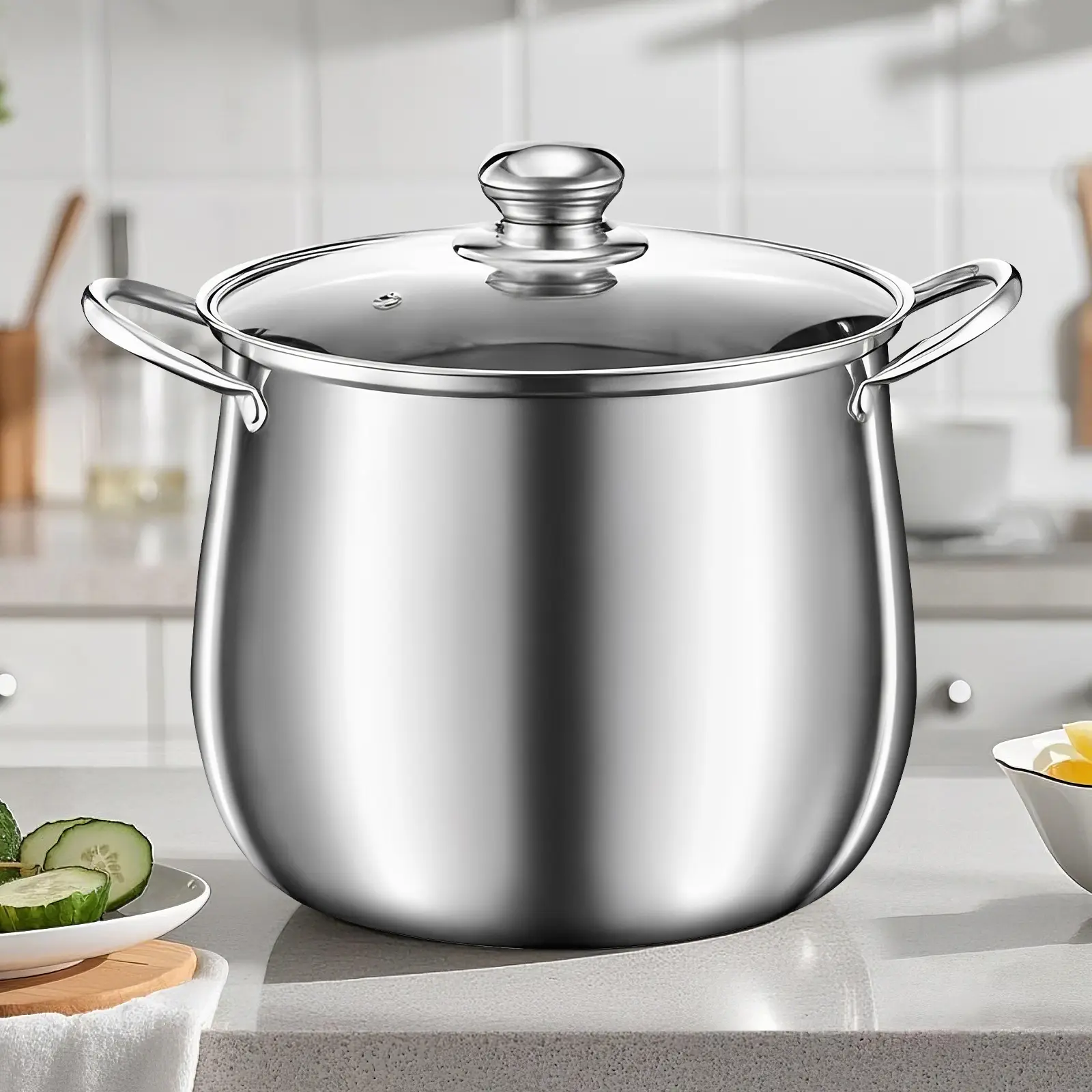 Large Capacity Thickened Stainless Steel Stock Pot(22cm), Sturdy & Durable, Even-Heating Stainless Steel pot with Visible Lid, Easy Cleaning, 7.09in Tall Pot Body Stainless Cooking Pot