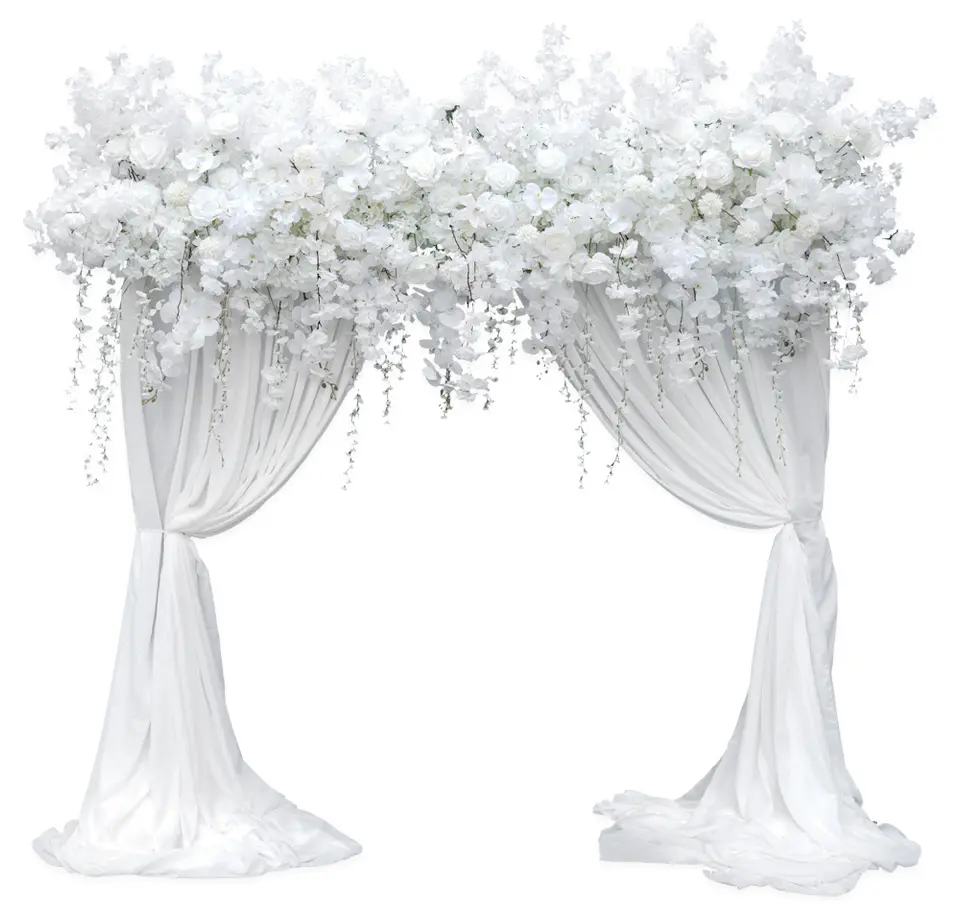 S-A7568 Artificial Flower Garland - 80% Budget Saving Silk Rose, Cherry Blossom, Wisteria Decorative Floral Arrangement (240*90cm/94.49*35.43inch) for Wedding Event Home Decor Supplies, White 240X90cm Flower Row, Event Decor