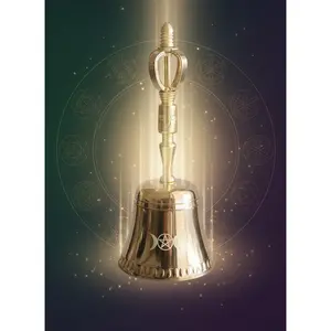 Triple Moon Pentagram Brass Bell - Witchcraft Ceremonial Ritual Tool