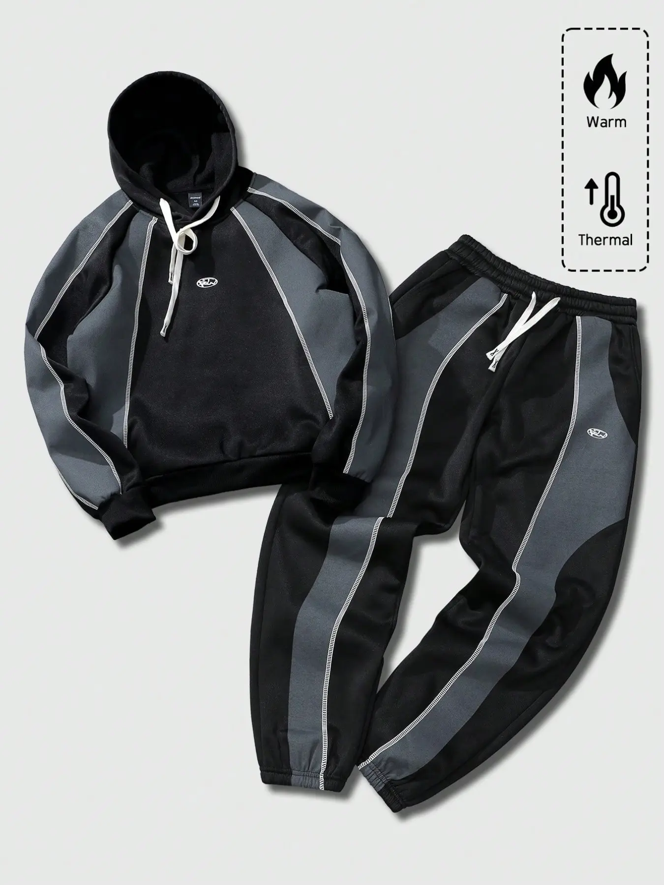 Unisex High-End Two-Piece Set, Loose Batwing Hoodie & Pants, Menswear Loungewear, Print, Y2K Style, Casual Spring & Fall Fashion, Trendy 2026 Look